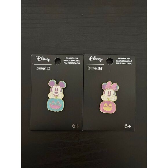Loungefly Disney Mickey and Minnie Mouse Pastel Pumpkin Enamel Pin Set - Picture 1 of 2